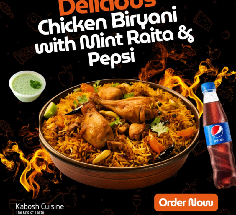 Chicken Biryani, Raita & Pepsi